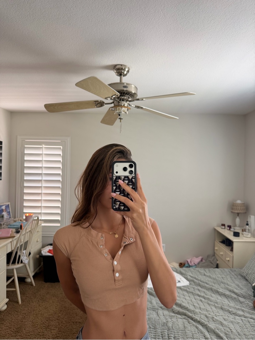 Urban Outfitters Beige Ribbed Henley Crop Top
